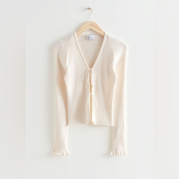 Tie Front Knit Cardigan in Cream - Picture 10 of 10